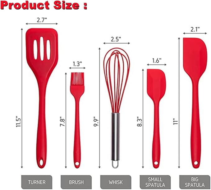 Kids Cooking Utensils Set - 5-Piece Kids Kitchen Tools - Safe Kids Baking Set - Food Grade Toddler Chef Supplies - Gender Neutral Silicone Cookware Kit with Spatula