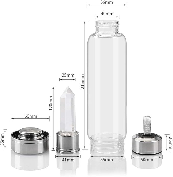 Crystal Glass Water Bottle, Glass Water Bottle with Changeable Natural Crystal Center, Quartz Gemstone Water Bottle for Natural