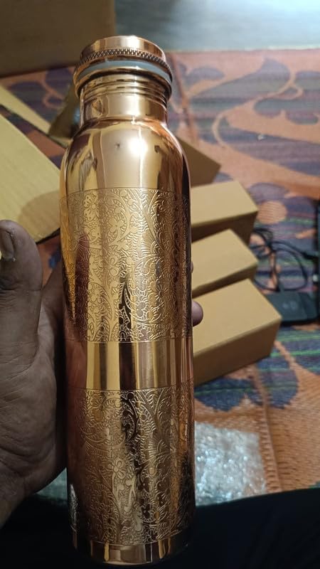 SUBSH Copper Bottle - Plain Floeral Design copper bottle 1Ltr