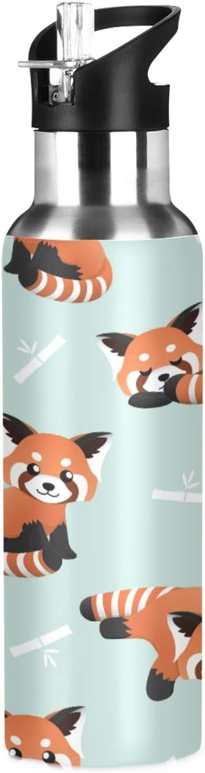 Blueangle Cute Red Panda Water Bottle with Straw, Insulation Stainless Steel Water Bottle BPA Free Water Jug for Fitness Camping Outdoor Sports