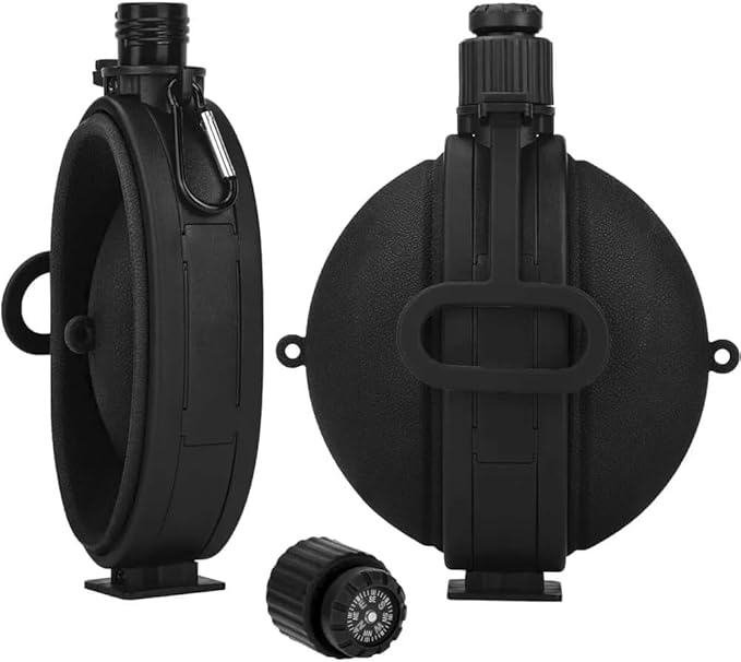 Collapsible Water Bottle 19.8 oz，Silicone Foldable Canteen Kettle,Water Jug with Compass for Outdoor Camping，Hiking，Backpacking，Traveling (Black)