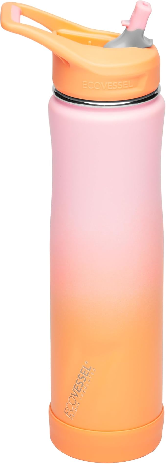 EcoVessel SUMMIT, Insulated Stainless Steel Water Bottle with Straw and Handle Flip Top Lid with Silicone Bottle Bumper Metal Water Bottle – 24 oz (Coral Sand)