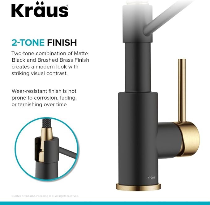 KRAUS Bolden 2-in-1 Commercial Style Pull-Down Single Handle Water Filter Kitchen Faucet for Reverse Osmosis or Water Filtration System in Brushed Brass/Matte Black, KFF-1610BBMB