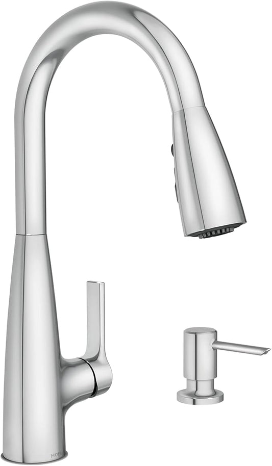 Moen Haelyn Chrome Single-Handle Pull-Down Sprayer Kitchen Faucet Featuring Power Boost for a Faster Clean, Soap Dispenser Included, 87627
