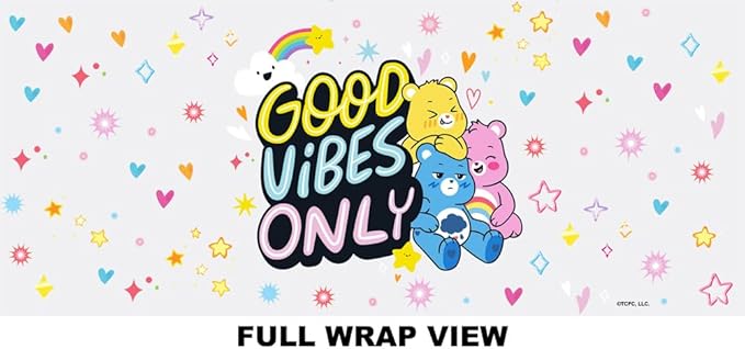 LOGOVISION Care Bears Kids Tritan Plastic Water Bottle with Straw Lid and Handle, Reusable Tumbler for Toddlers, Unisex for Girls and Boys, 12oz, Good Vibes Only