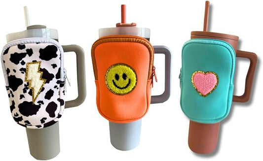 Water Bottle Pouch For Tumblers, Gym Accessories, Unisex | Compatible w/ 20-48oz Tumblers Including Stanley Quencher | Holds Phone, Wallet, Keys, Cards, & More (Soft Turqouise/Heart)