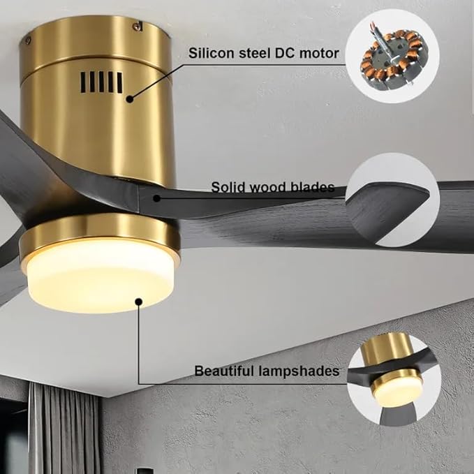 NicBex Ceiling Fan 52 Inch Ceiling Fans with Lights Ceiling Fan with 3 Blades and Remote Control Reversible DC Motor Ceiling Fan for Bedroom, Living Room, Black