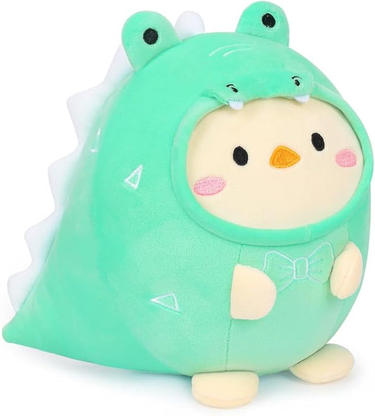 Cute Plush Crocodile Chicken Stuffed Animal Pillow, 8" Soft Kawaii Chick Plushie with Crocodile Outfit Gift for Kids