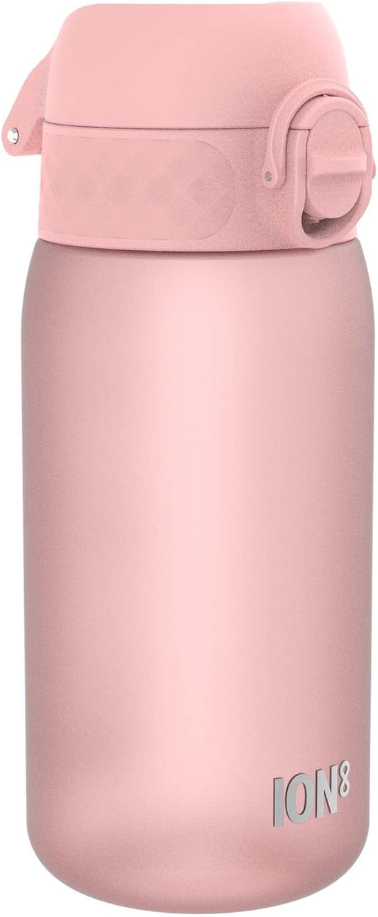 Ion8 Small Water Bottle, 350 ml/12 oz, Leak Proof, Easy to Open, Secure Lock, Dishwasher Safe, BPA Free, Carry Handle, Hygienic Flip Cover, Easy Clean, Odor Free, Carbon Neutral, Rose Quartz Pink