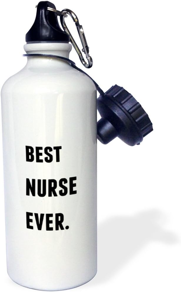 3dRose Best Nurse Ever, Black Letters On A White Background Sports Water Bottle, 21 oz, Multicolor