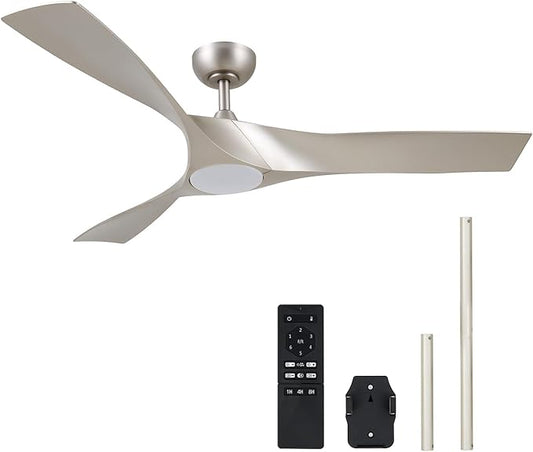 VONLUCE Ceiling Fans with Lights, 52 inch Ceiling Fan with Remote, 3 Blades, Noiseless 6-Speed Reversible DC Motor, Modern Ceiling Fan for Farmhouse Patio Bedroom Living Room, Nickel with Light