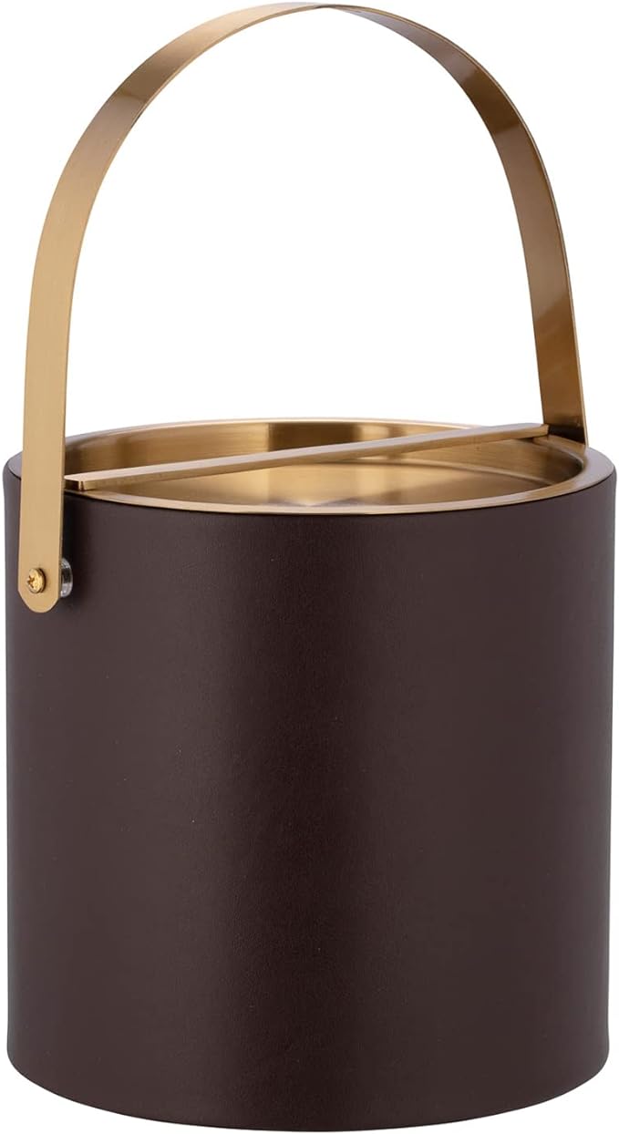 Kraftware 3qt Brushed Gold Arch Handle & Bridge Cover Santa Barbara 3 Quart Ice Bucket, Small, Chocolate Brown