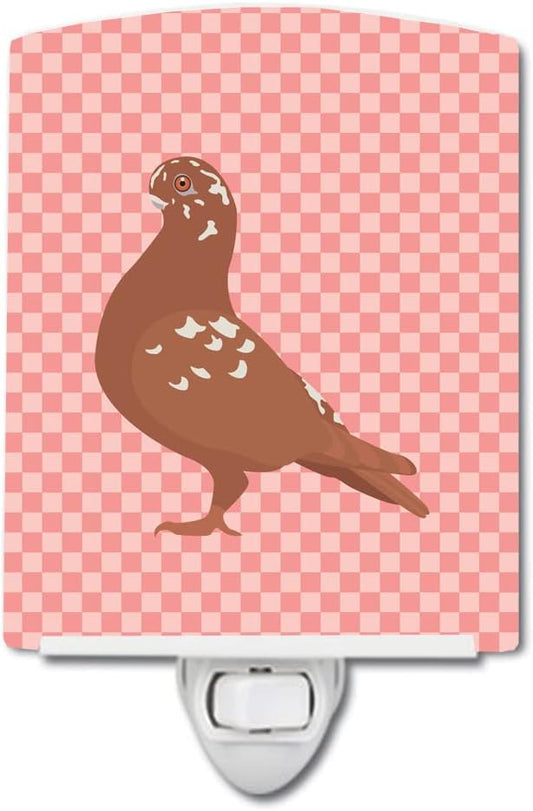 Caroline's Treasures BB7953CNL African Owl Pigeon Pink Check Ceramic Night Light Compact, UL-Certified, Ideal for Bedroom, Bathroom, Nursery, Hallway, Kitchen, 6x4x3, Multicolor