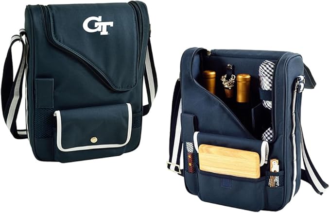 Georgia Tech Yellow Jackets Licensed Deluxe Wine Carrier with Wine Glasses and Accessories for Two Assembled & Quality Approved in The USA