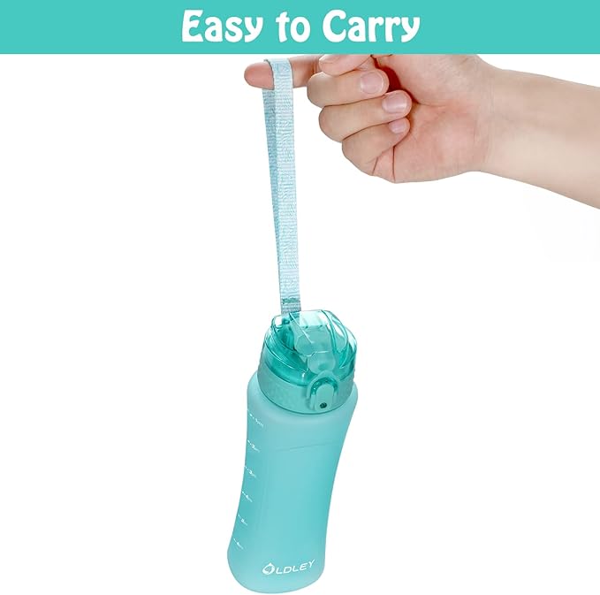 OLDLEY Replacement Straw Lid for 15 oz Water Bottle, Leakproof Spillproof Dustproof One-Click Open Cap with Carry Strap