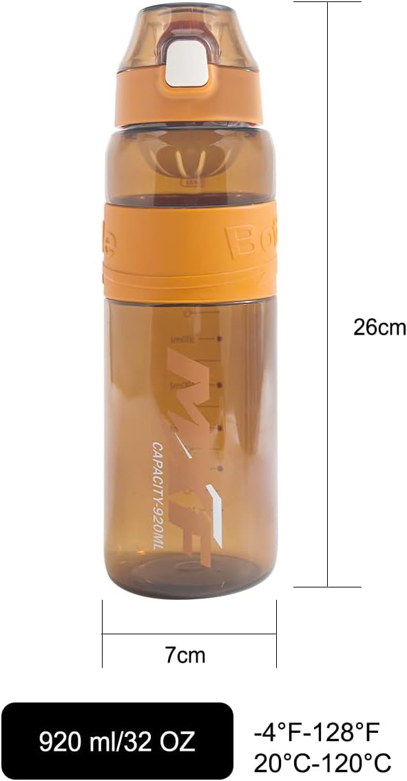 Water bottles,leak proof wide mouth water filter water bottles,Reusable 32 oz water bottles with filter,Safe Transparent plastic for school gym camping travel Orange