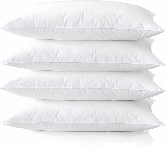 Thin Flat Soft Bed Pillows King Size Set of 4 Pack for Sleeping 20"x36", Hypoallergenic Skin Friendly Microfiber Filling Machine Washable