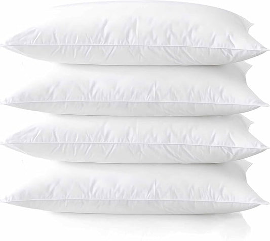Thin Flat Soft Bed Pillows King Size Set of 4 Pack for Sleeping 20"x36", Hypoallergenic Skin Friendly Microfiber Filling Machine Washable