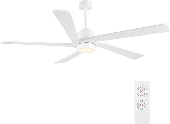 WINGBO 72 Inch DC Ceiling Fan with Lights and 3 Downrods, 5 Reversible Carved Wood Blades, 6-Speed Noiseless DC Motor, Modern Ceiling Fan in White Finish, ETL Listed