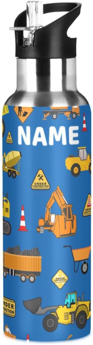 Construction Stainless Steel Water Bottle with Straw Lid - 20 Oz Sports Insulated Water Bottle Thermos for Sport Gym Outdoor Travel School