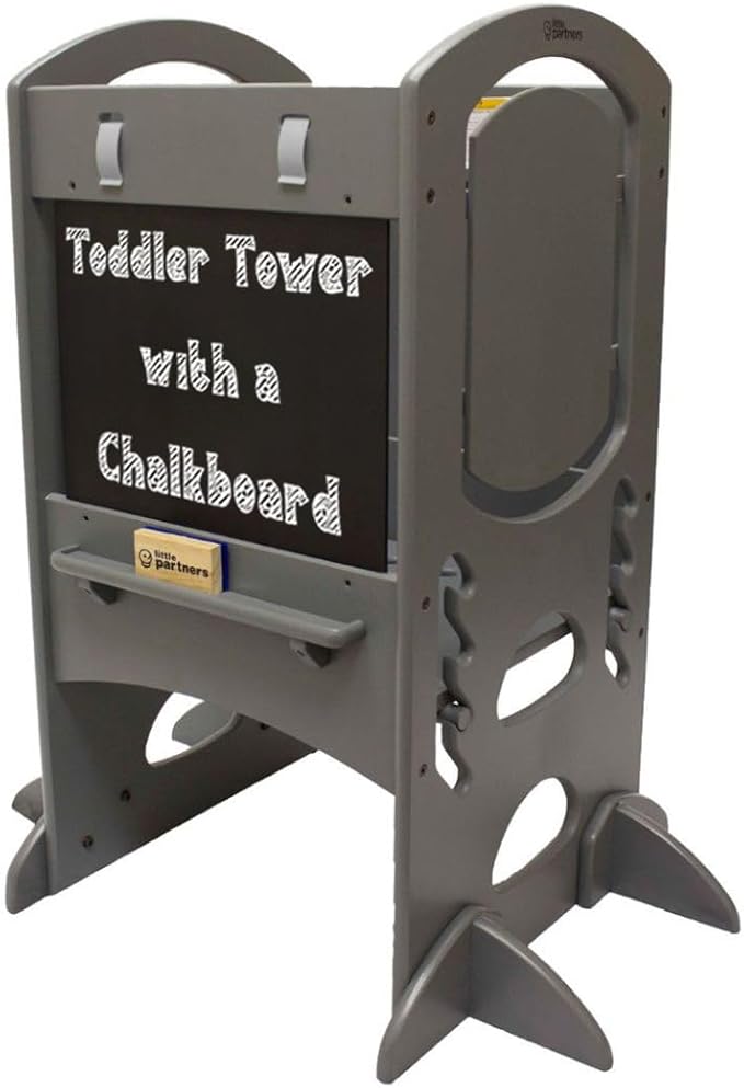 Little Partners Learning Tower Limited Edition Toddler Tower Step Stool Activity Center, Wooden Kids Learning Tower Standing Platform with Adjustable Height, Chalkboard, Safety Rails (Earl Grey)
