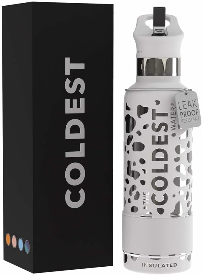 COLDEST Kids Water Bottle for School - Multiple Sizes (Straw Lid) Insulated Stainless Steel Reusable Leak-Proof for Girls, Boys (21 oz, Silver Leopard)