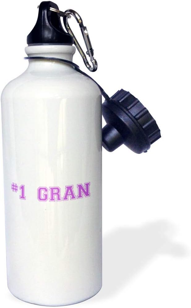 3dRose "#1 Gran-Number One Grandmother for worlds greatest and best grans-purple text gifts for grandmas" Sports Water Bottle, 21 oz, White