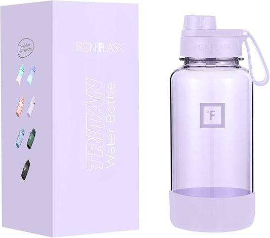 IRON °FLASK Clear Tritan Trekker Water Bottle with Chug Lid & Rubber Boot - Leak Proof & Lightweight for Gym, Hiking, Sports - Dishwasher Safe, BPA Free Plastic - Light Lavender, 32 Oz