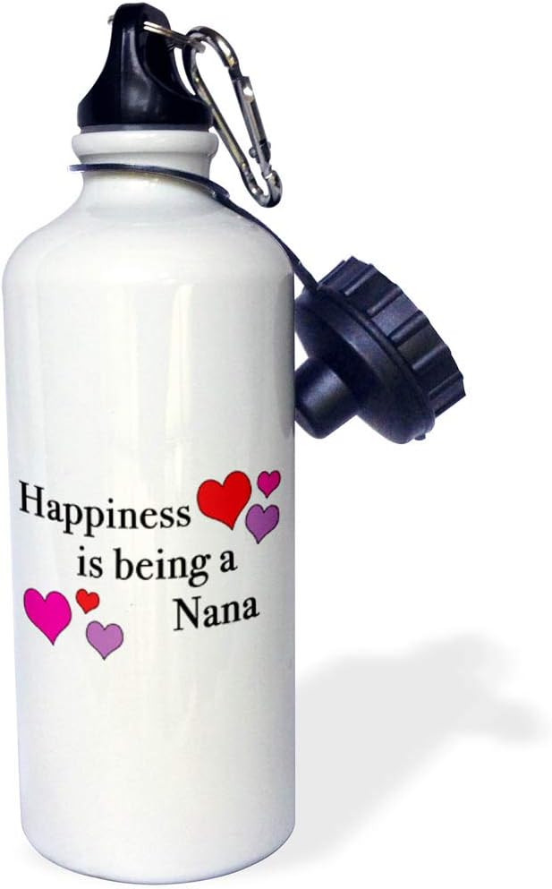3dRose "Happiness Is Being A Nana" Sports Water Bottle, 21 oz, White