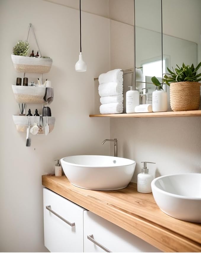 Hanging Baskets for Organizing,Bathroom Organizers and Storage,3-Tier Woven Cotton Wall-Mounted Storage Organizer Bag Decorative,Kitchen,Living Room,Bedroom,Nursery