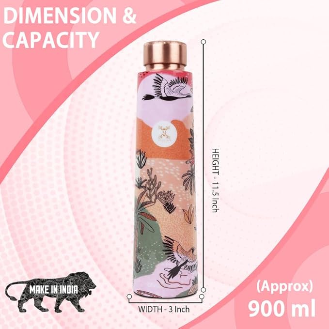 Copper Water Bottle A Handmade Ayurvedic Enameled Print Pure Copper Water Bottle For Drinking - Increase Your Water Consumption, and Experience Immediate Health Benefits (ENAMELED PRINT 4)