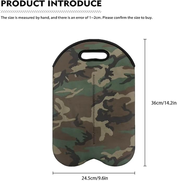 doginthehole Camouflage Wine Carrier Tote Bag 2 Bottle Insulated Neoprene Wine/Water Bottle Holder Green Camo Print Champagne Carrier Bag Portable Wine Carrying Bag Gift for Women Men Wine Lover
