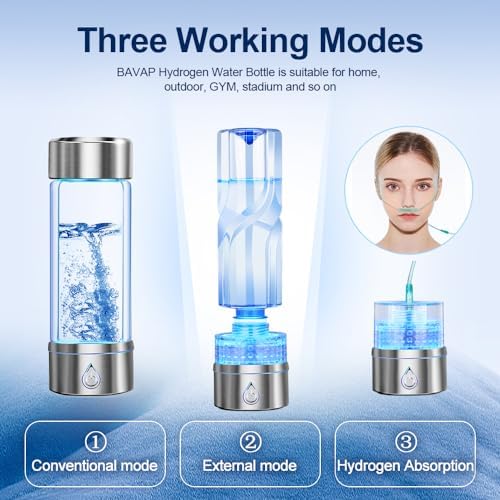 BAVAP Hydrogen Water Bottle is a 3-Purpose Hydrogen Water Generator Hydrogen-Oxygen Separation, which generates Over 2000 ppb of