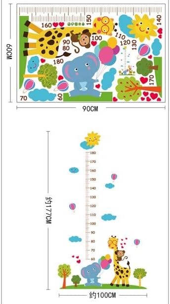 Kids Cartoon Animal Wall Sticker Set - Giraffe, Elephant, Monkey Wall Chart for Baby Learning and Decoration