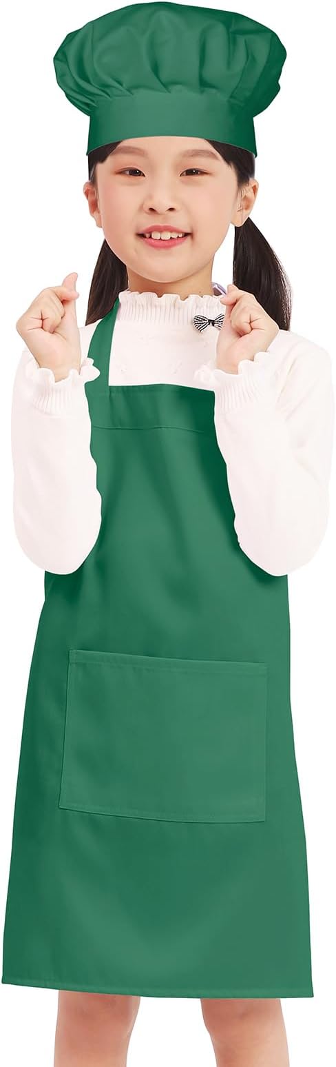Kids Apron Chef Hat Set for Boys and Girls Adjustable Neck Strap Hook and Loop Fastener Design Waistband for Baking