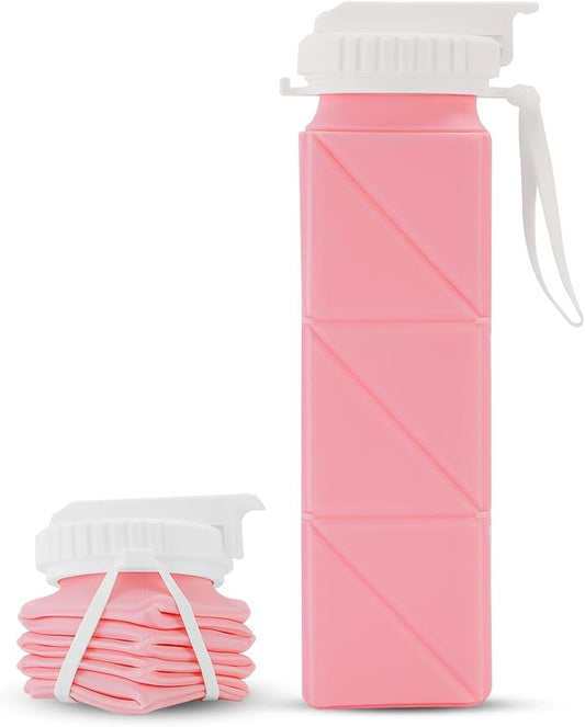 Collapsible Water Bottles 610ml | BPA Free Leakproof Lightweight Foldable Silicon Water Bottles | Twistable Water Cup | for Travel Gym Hiking Outdoor Camping Running Cycling Sports (Pink)