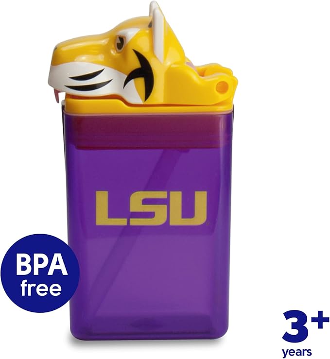 Reusable Water Bottle | Officially Licensed NCAA Sports Bottle | BPA Free | Dishwasher Safe | Tiger Mike Mascot | 8 oz Drink in the Box - Lousiana State University