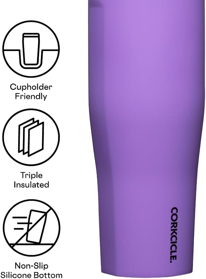 Corkcicle Go Cup XL Insulated Tumbler with Lid and Straw, Varsity Purple, 30 oz – Reusable Water Bottle Keeps Beverages Cold for 12hrs – Cupholder Friendly Tumbler, Leak-Proof Design