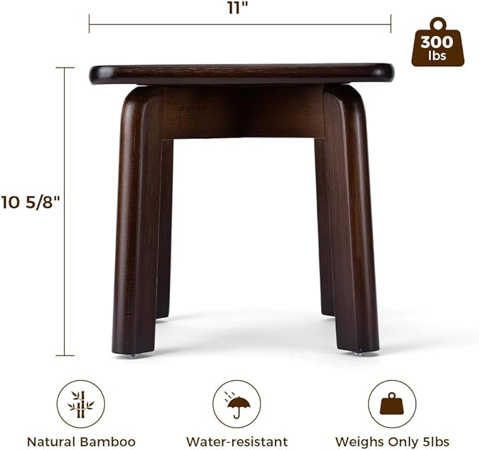 StrongTek Sturdy Bamboo Step Stool with Anti-Slip Feet, Easy-Assembly, 350 LBS Capacity, Ideal for Kids and Adults, Perfect for Bathroom, Bedroom, or Doorway Use, 11" x 11" x 10.6"