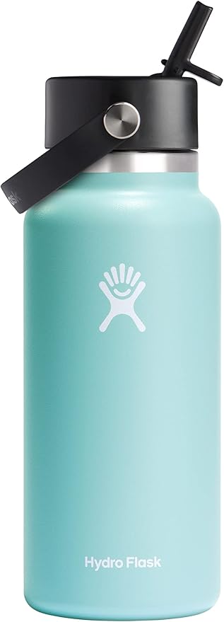 HYDRO FLASK Wide Mouth vacuum insulated stainless steel water bottle with leakproof closeable straw lid for cold water drinks, sports, travel, car and school