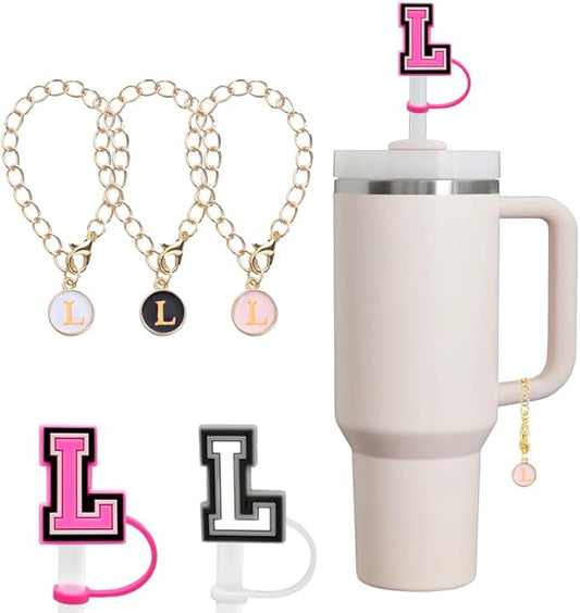 compaitable with stanley cup with accessories,30&40 oz,1 charm letter chain for handle with stanley straw top letter cover for stanley cup (l), small