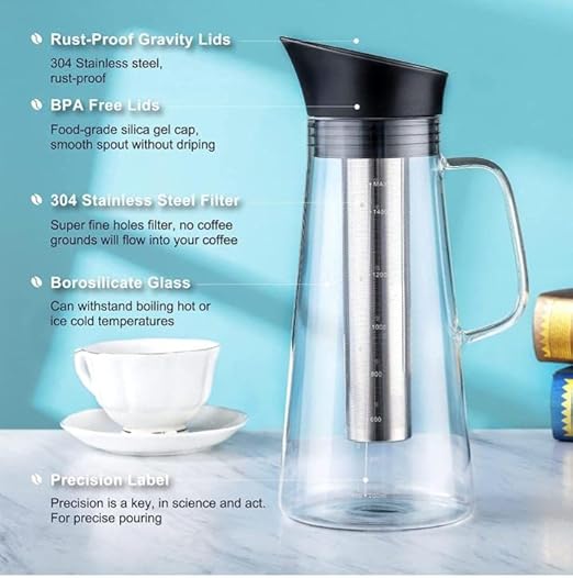 Alkaline Water Filter Pitcher with Infuser, Glass Pitcher with Lid 1.5L | 9.5 pH Alkaline Filters | Tea Pitcher | Borosilicate Glass | Infuser Pitcher (No Filter)