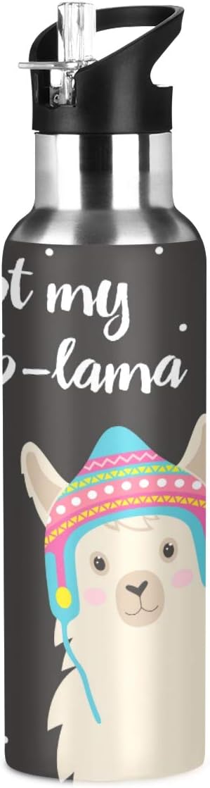 Blueangle Cartoon Llama Water Bottle with Straw Lid for Fitness Gym Camping Outdoor Sports, Wide Mouth Vacuum Insulated 18/8 Stainless Steel, 22 oz