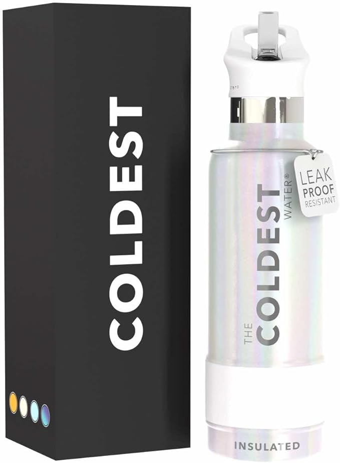 Coldest Water Bottle with Standard Mouth Straw Lid Metal Thermos Vacuum Insulated Stainless Steel l Reusable Leak Proof Cupholder Flask (21 oz, Cosmic Ice)