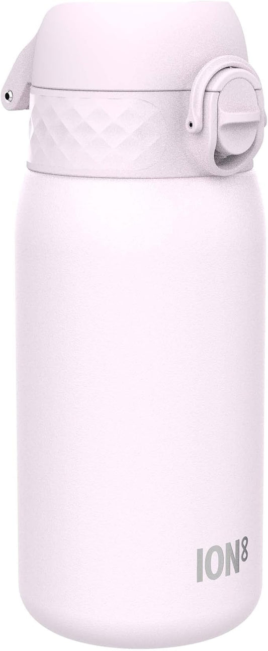Ion8 Kids Water Bottle, Steel 400 ml/13 oz, Leak Proof, Easy to Open, Secure Lock, Dishwasher Safe, Flip Cover, Carry Handle, Easy Clean, Durable, Scratch Resistant, Carbon Neutral, Lilac Dusk
