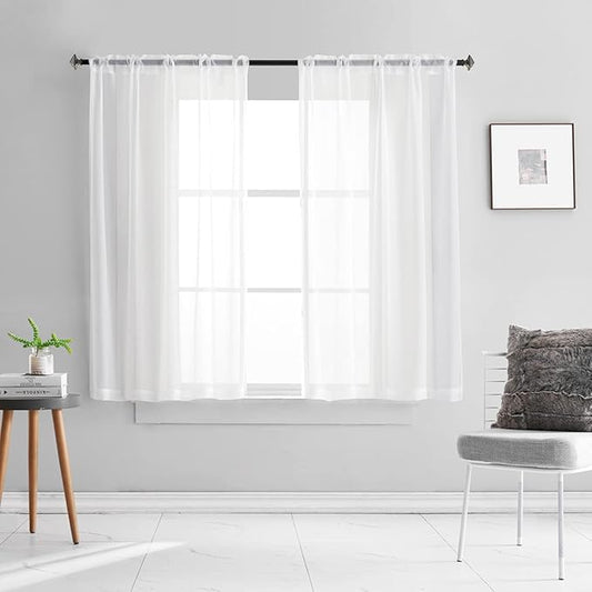 White Sheer Curtains 63 Inch Length 2 Panels Rod Pocket Translucent Voile Solid Color Window Treatment White Sheer Curtains 63 Inches Long for Bedroom Living Room 2 Panels 52x63