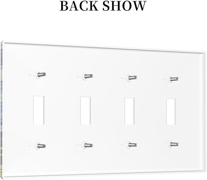 Vintage Abstract Blue Starry Sunflower Quad Toggle Light Switch Covers 4 Gang Wall Plate Decorative Switchplate Electrical Faceplate for Farmhouse Country Bedroom Decor