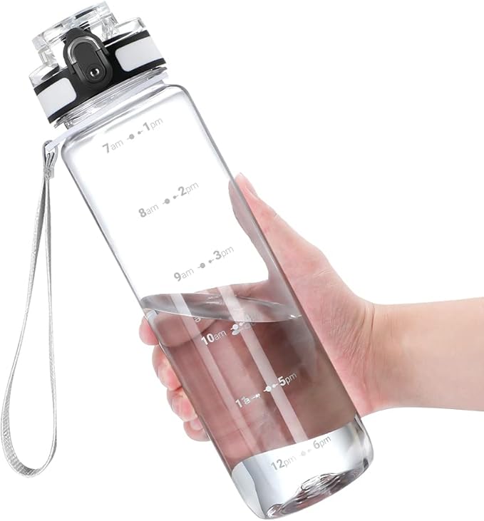 OLDLEY 32 oz Water Bottle, Motivational Water Bottle with Time Marker, Sports Water Bottle With Strap, Leakproof & BPA Free Large Water Bottles for School, Gym, Travel, Outdoor, Tritan, Transparent