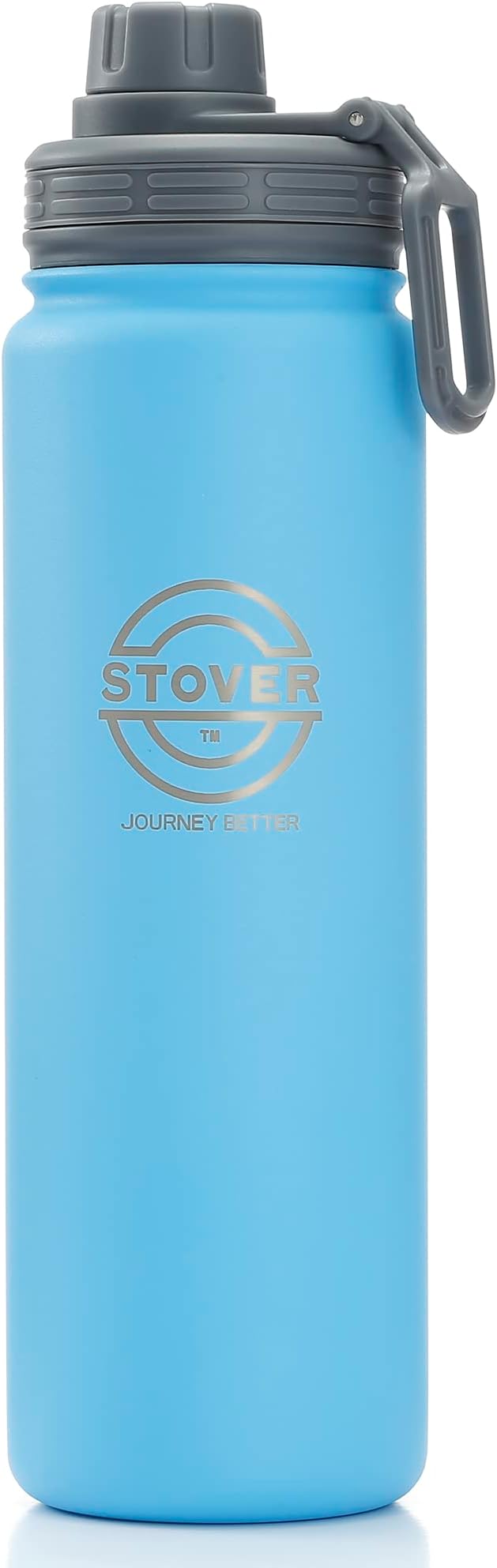STOVER 25oz Insulated Water Bottle, Wide Mouth Double-Walled Stainless Steel- Vacuum Sealed, Leakproof, Durable, Slim Design Fits in Cup Holder- Flip Top Lid/Spout for Travel- Women/Men (Light Blue)