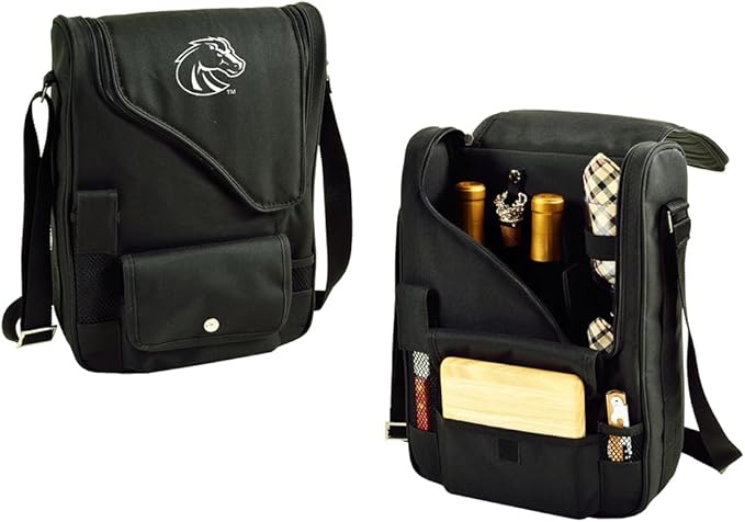 Picnic at Ascot Boise State Licensed Broncos Deluxe Wine Carrier with Wine Glasses and Accessories for Two Assembled & Quality Approved in The USA